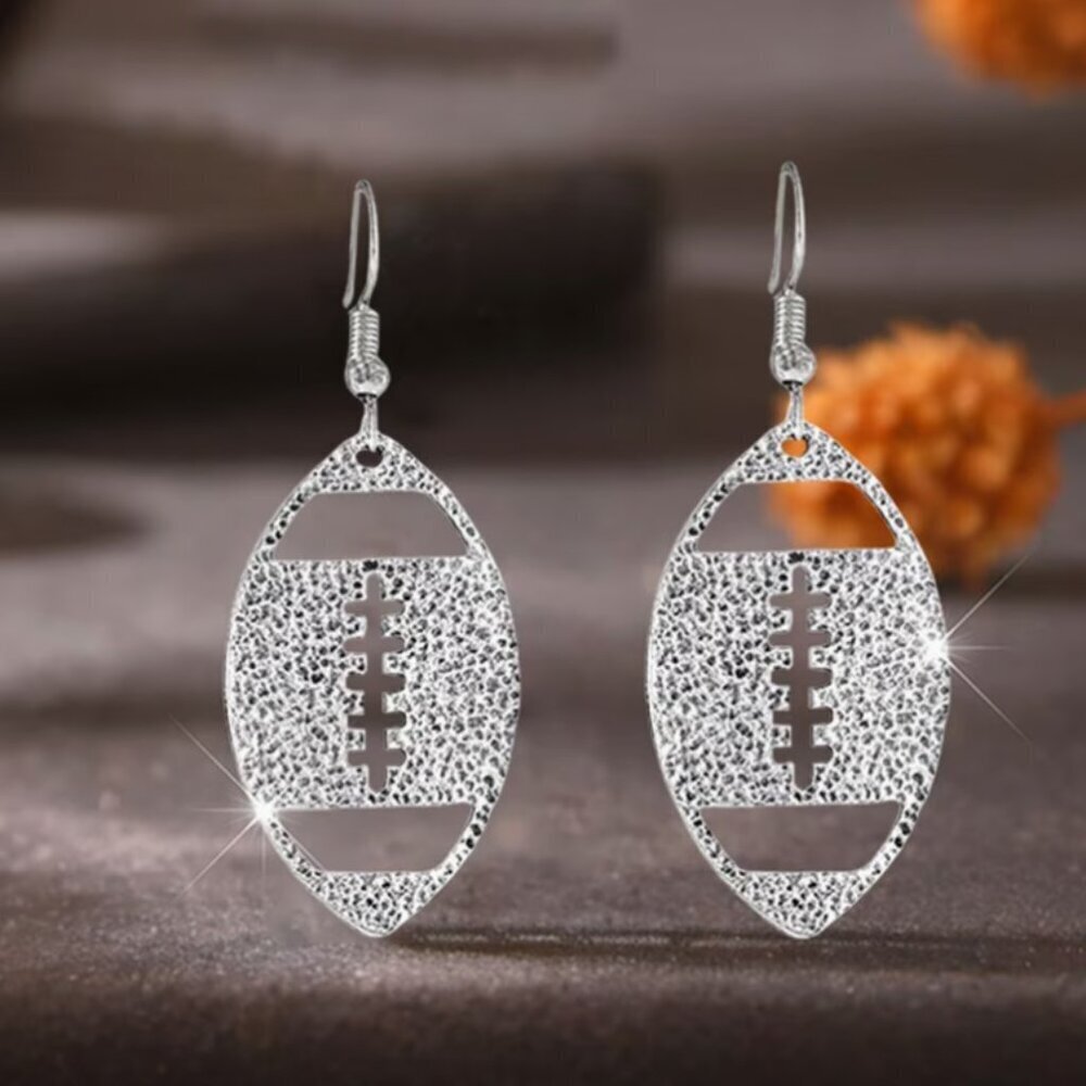 NEW - Silver football earrings, Rugby Earrings, Football Lover Jewelry